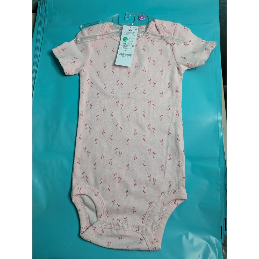 Carters Baby Girl Pink Cherry Print Short Sleeve Bodysuit 12M Cotton Snap Bottom